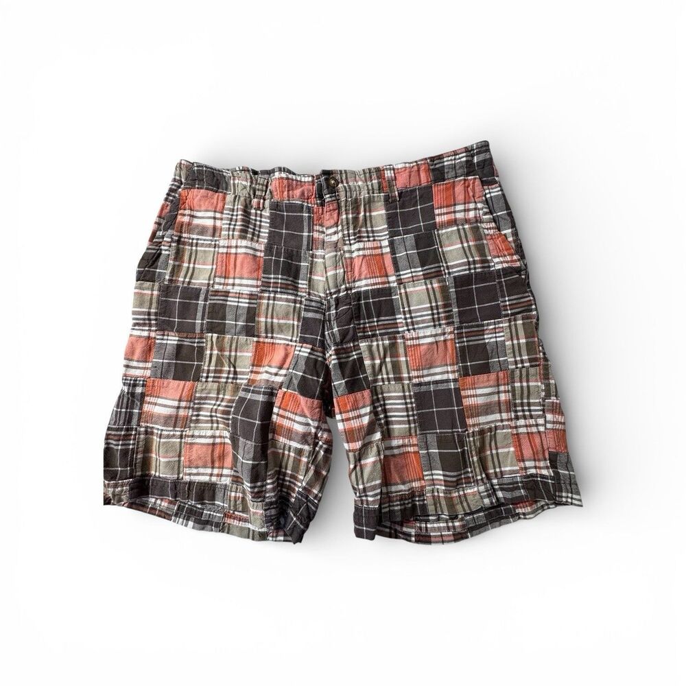 St Johns Bay Men's Shorts Size 38 Patchwork Plaid Madras Style 100% Cotton
